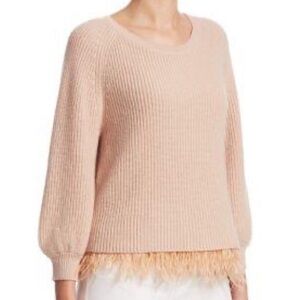 Alice + Olivia Edie Lenita Ostrich Hem Sweater Nude Pink Size XS